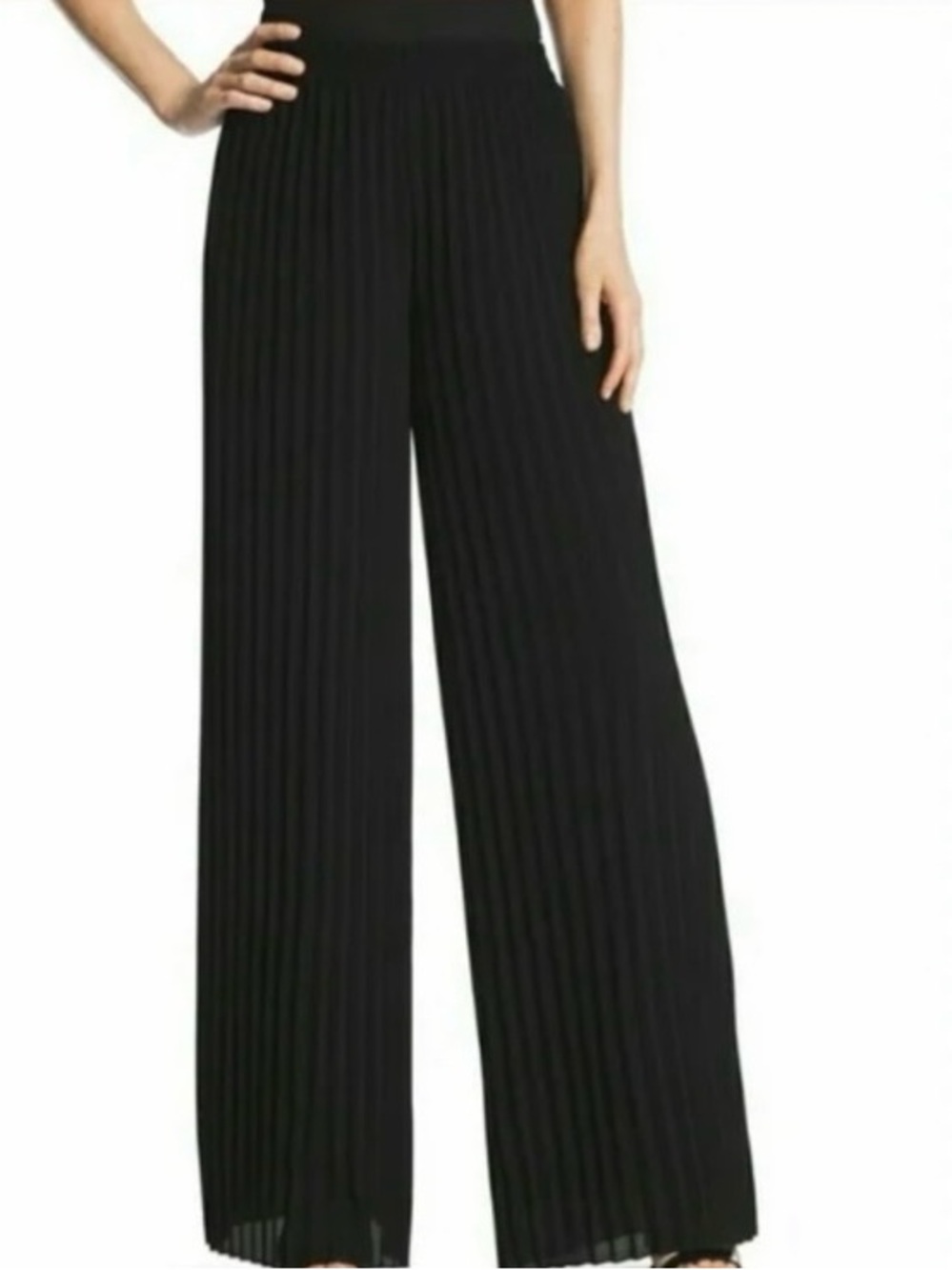 Chico’s Accordion Pleated Wide Leg Dressy Pants Black 0